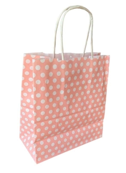 23x18x10cm Polka Dot Paper Bag - Powder Pink - 25 Pieces - 1